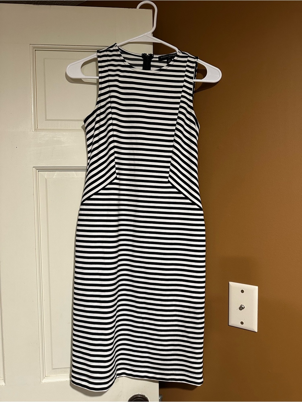 Banana Republic Black and White Striped Midi Sheath Dress